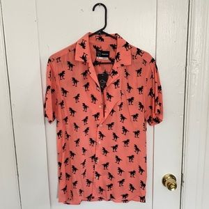 Coral Dinosaur Print Button-Down